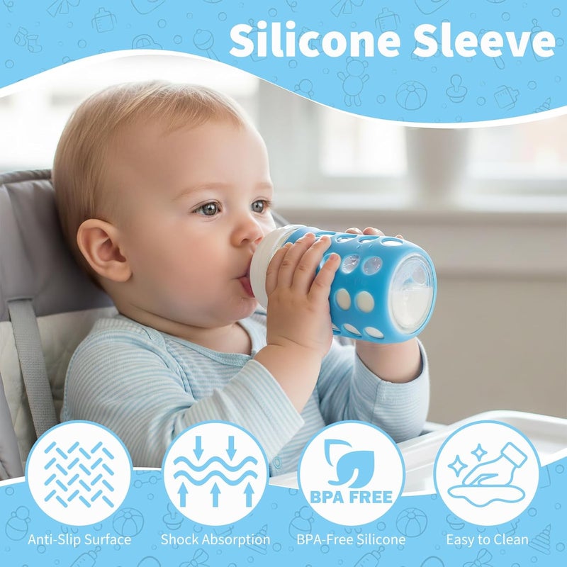 Fevbcnrj 4 Pack Silicone Sleeves Compatible with Gulicola Glass Bottle, Silicone Sleeves for Glass Bottle, Soft and Flexible, Protect Bottles from Drops and Cracks, with Built-in Marking, Blue - Image 2
